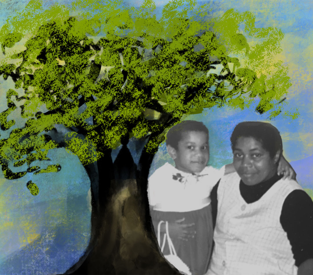 Tree, Mom and Me - Photo and drawing by Sande Smith