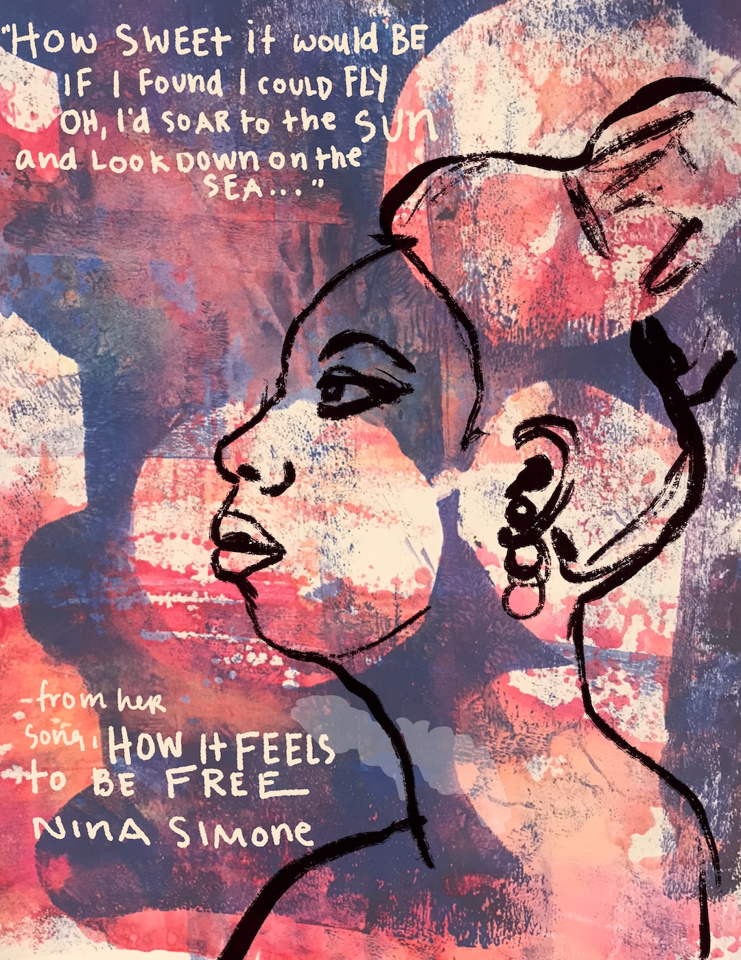 Nina Simone drawing and text by Sande Smith