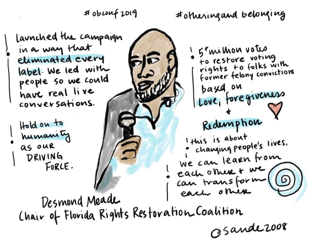 sketch notes of a talk by Desmond Meade
