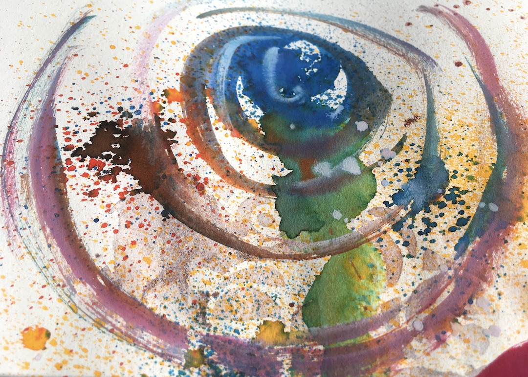 spiral watercolor and ink splatter painting