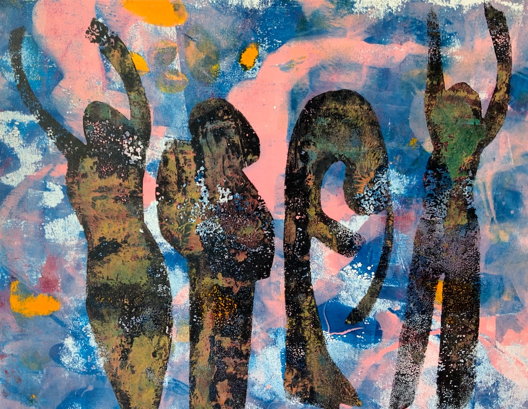 Aah – artwork by Sande Smith four figures dancing artwork by Sande Smith