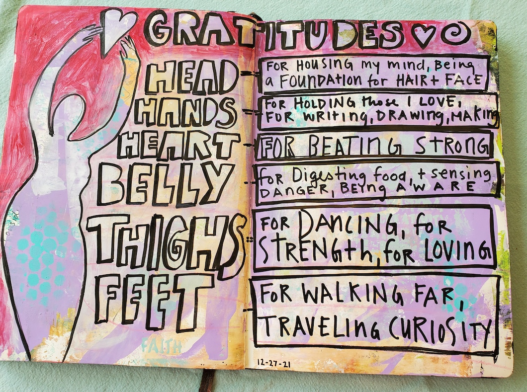 Gratitude hand drawn visual journal pages by Sande Smith